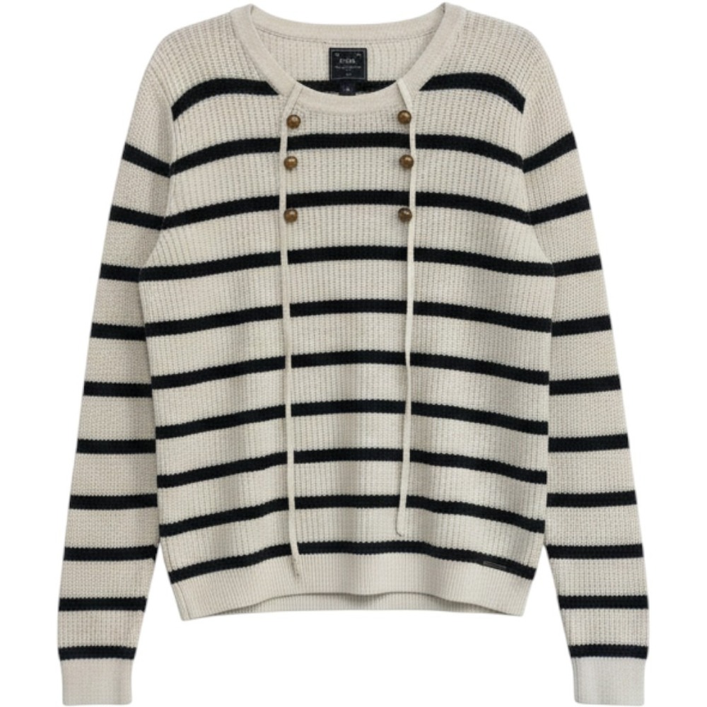Abercrombie & Fitch Sweater Women's XL White Navy Stripe Nautical Waffle Knit